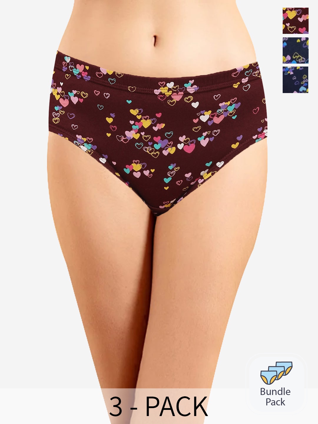 

In Care Pack Of 3 Conversational Printed Cotton Hipster Briefs, Brown