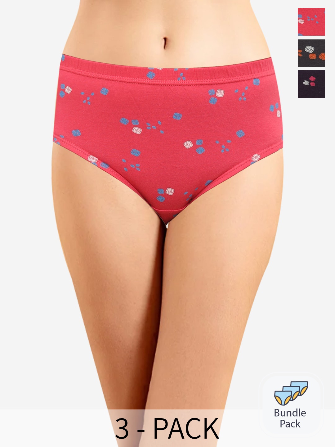 

In Care Pack Of 3 Geometric Printed Anti Bacterial Cotton Hipster Briefs, Grey