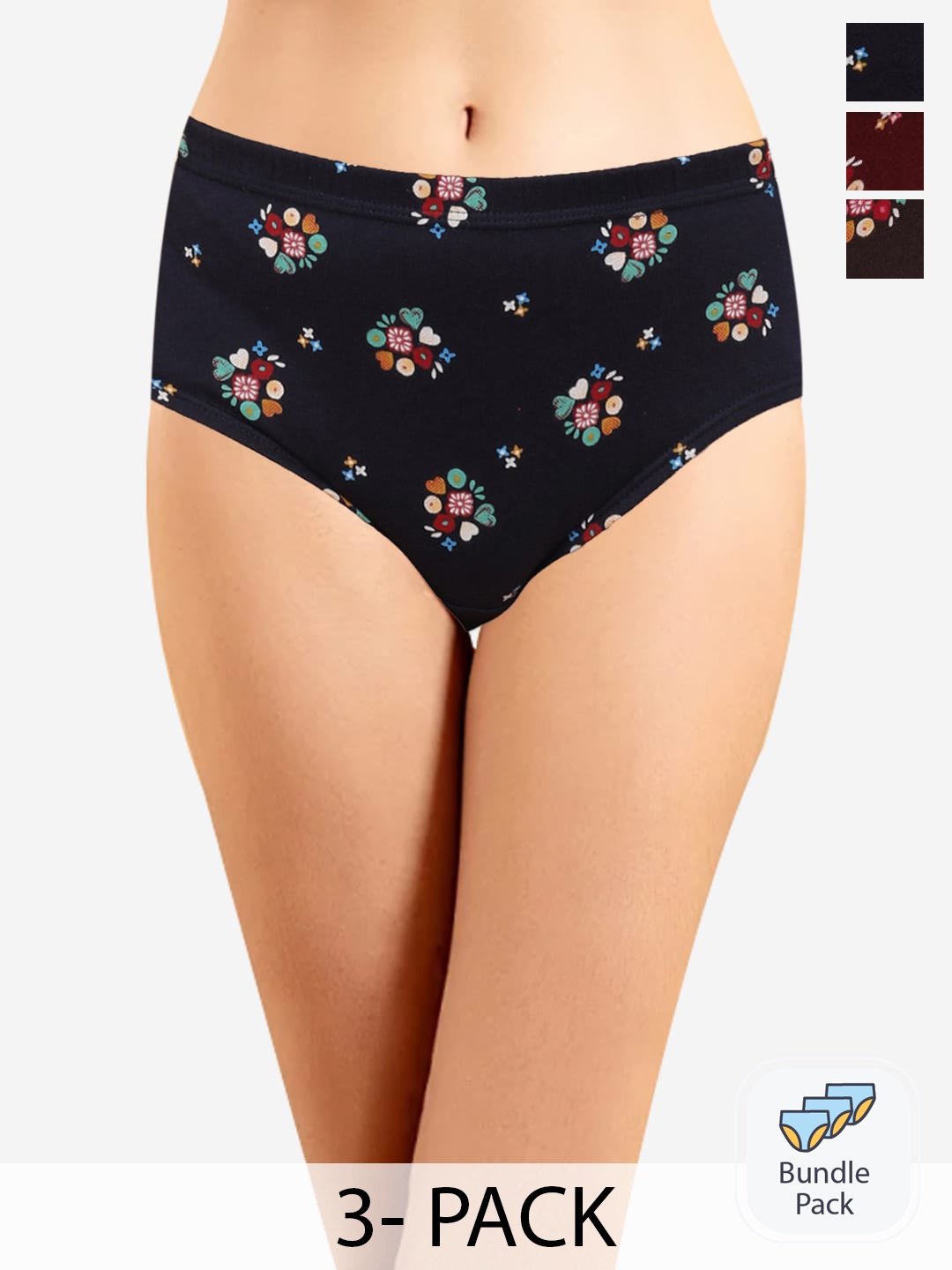 

In Care Pack Of 3 Floral Printed Anti Bacterial Cotton Hipster Briefs, Maroon
