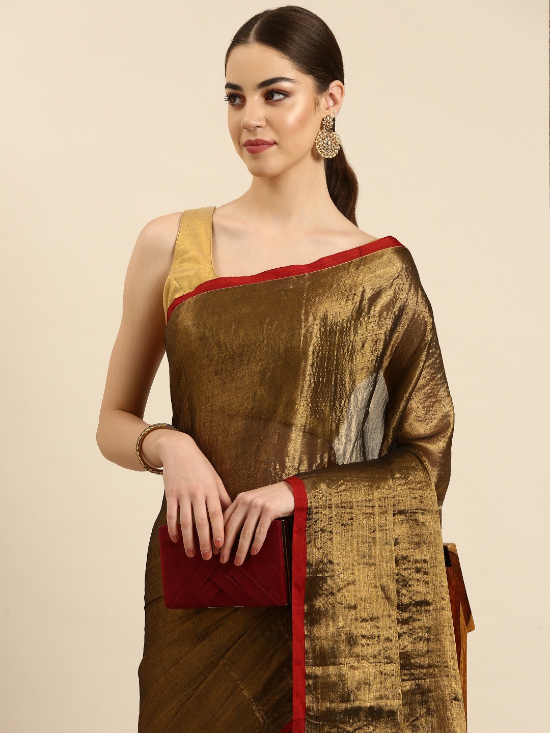 

swatika Silk Blend Muga Saree, Gold