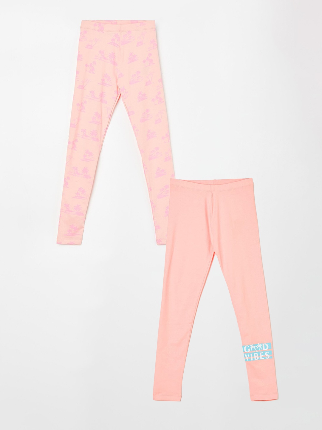 Fame Forever by Lifestyle Girls Pack Of 2 Ankle Length Leggings, Peach