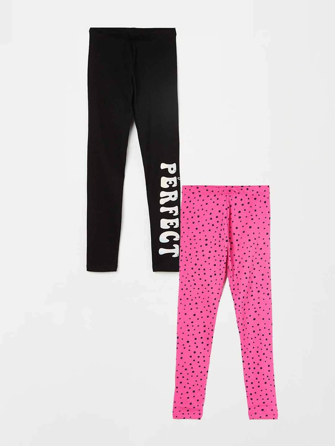 Fame Forever by Lifestyle Girls Pack Of 2 Printed Pure Cotton Ankle Length Leggings, Pink