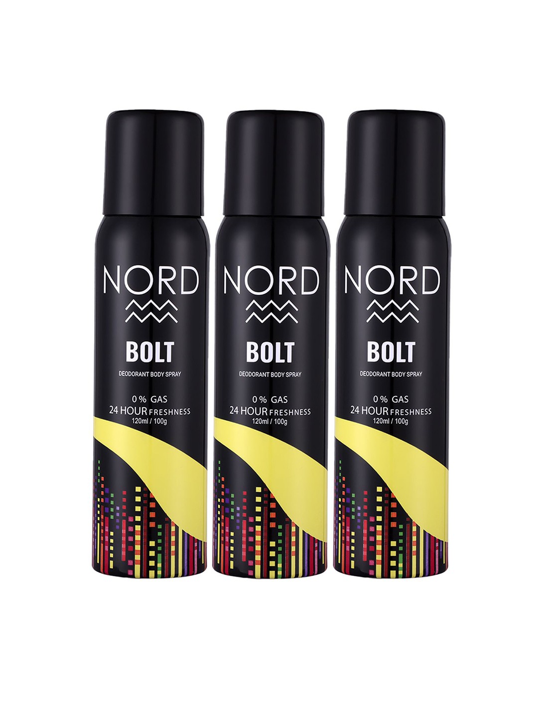 

NORD Men Set of 3 Bolt No Gas Deodorant Body Spray - 120 ml (100 g) Each, Black