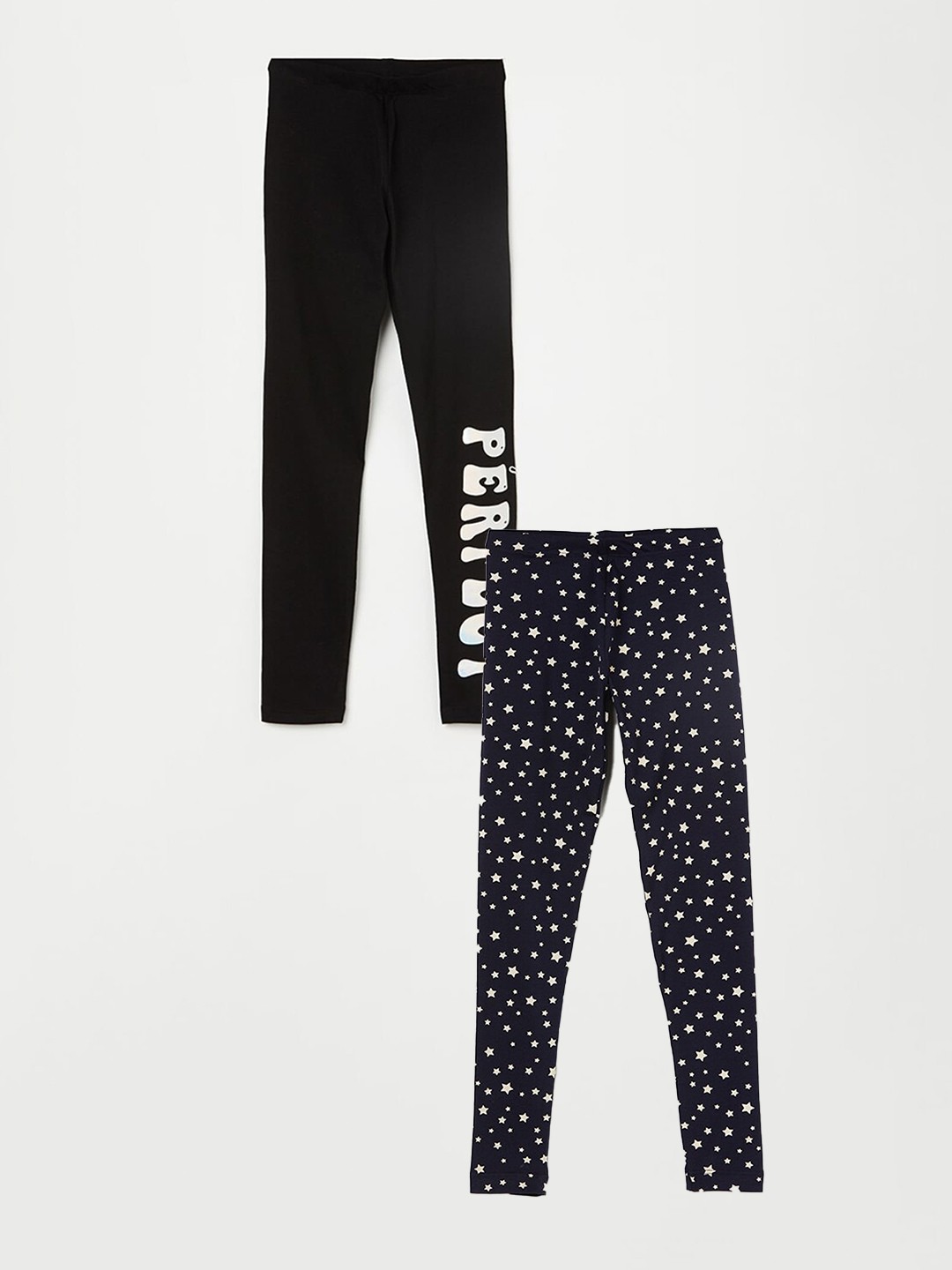 

Fame Forever by Lifestyle Girls Pack Of 2 Printed Pure Cotton Ankle Length Leggings, Navy blue