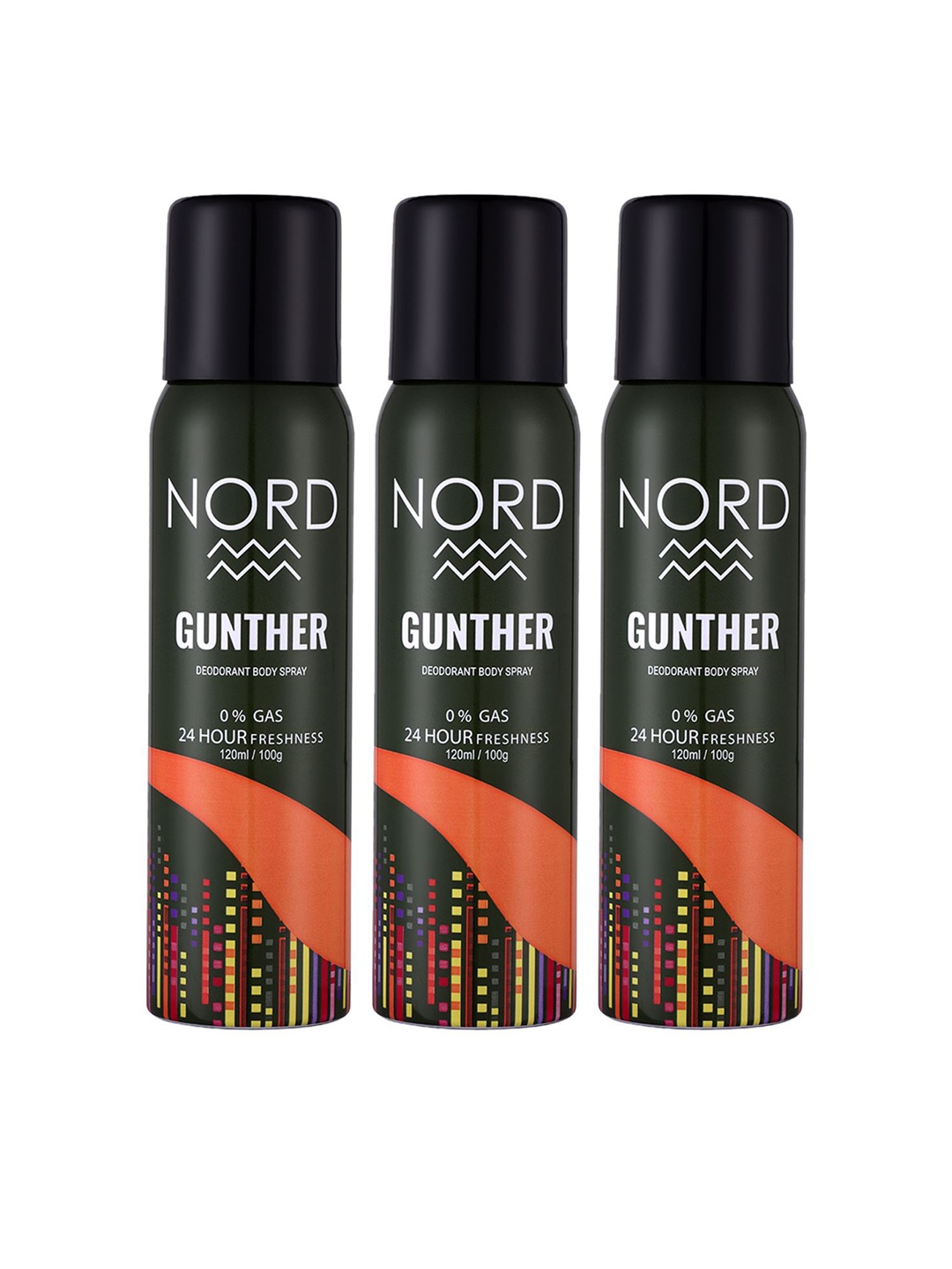 

NORD Men Set of 3 Gunther No Gas Deodorant Body Spray - 120 ml (100 g) Each, Black