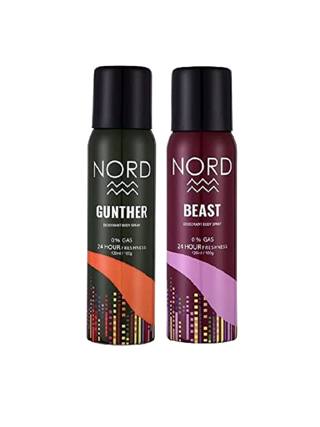 

NORD Men Set of 2 No Gas Deodorant Body Spray - Gunther & Beast - 120 ml (100g) Each, Black