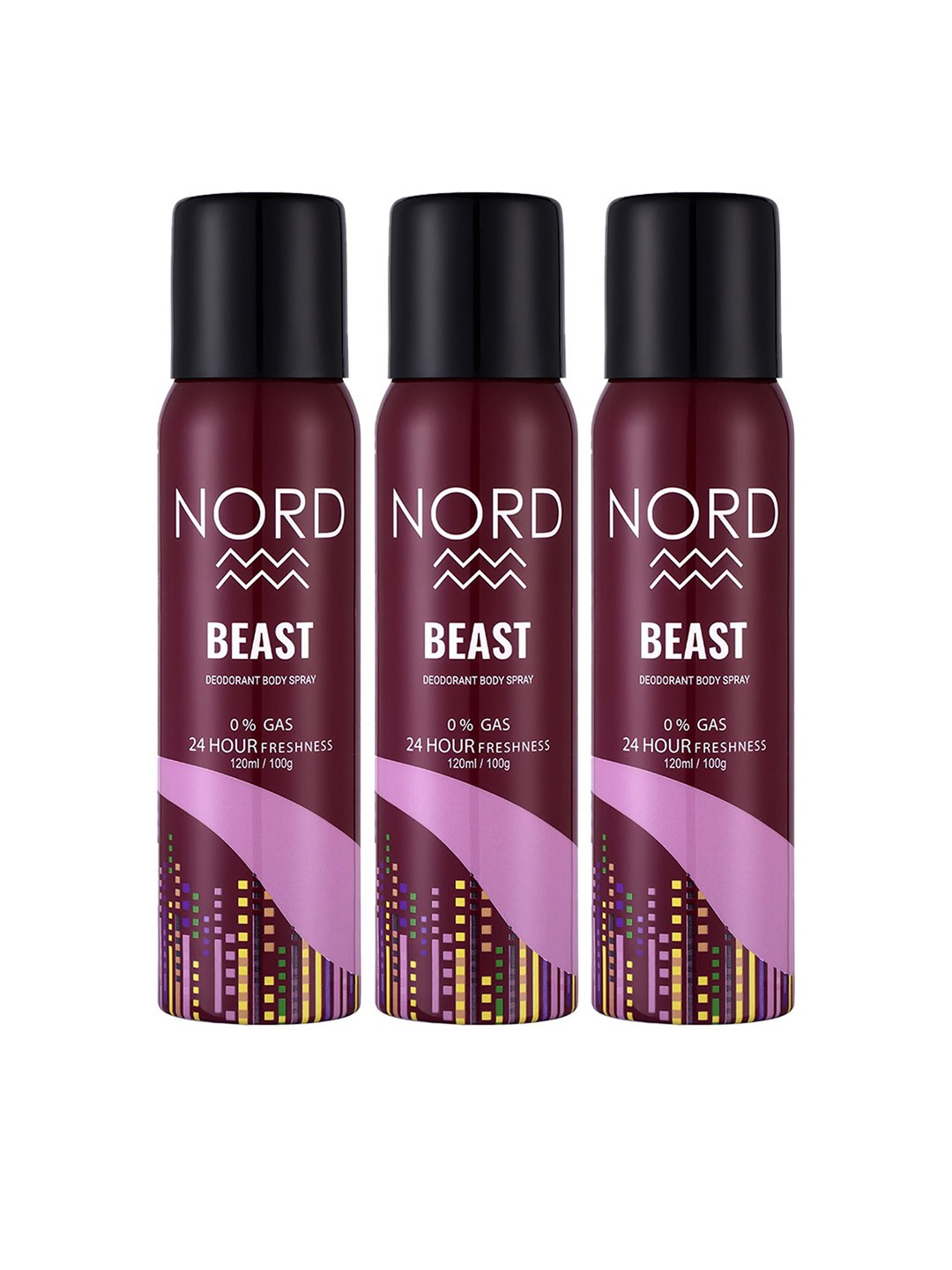 

NORD Men Set Of 3 Beast Long Lasting & No Gas Deodorant Body Spray - 100g Each, Burgundy