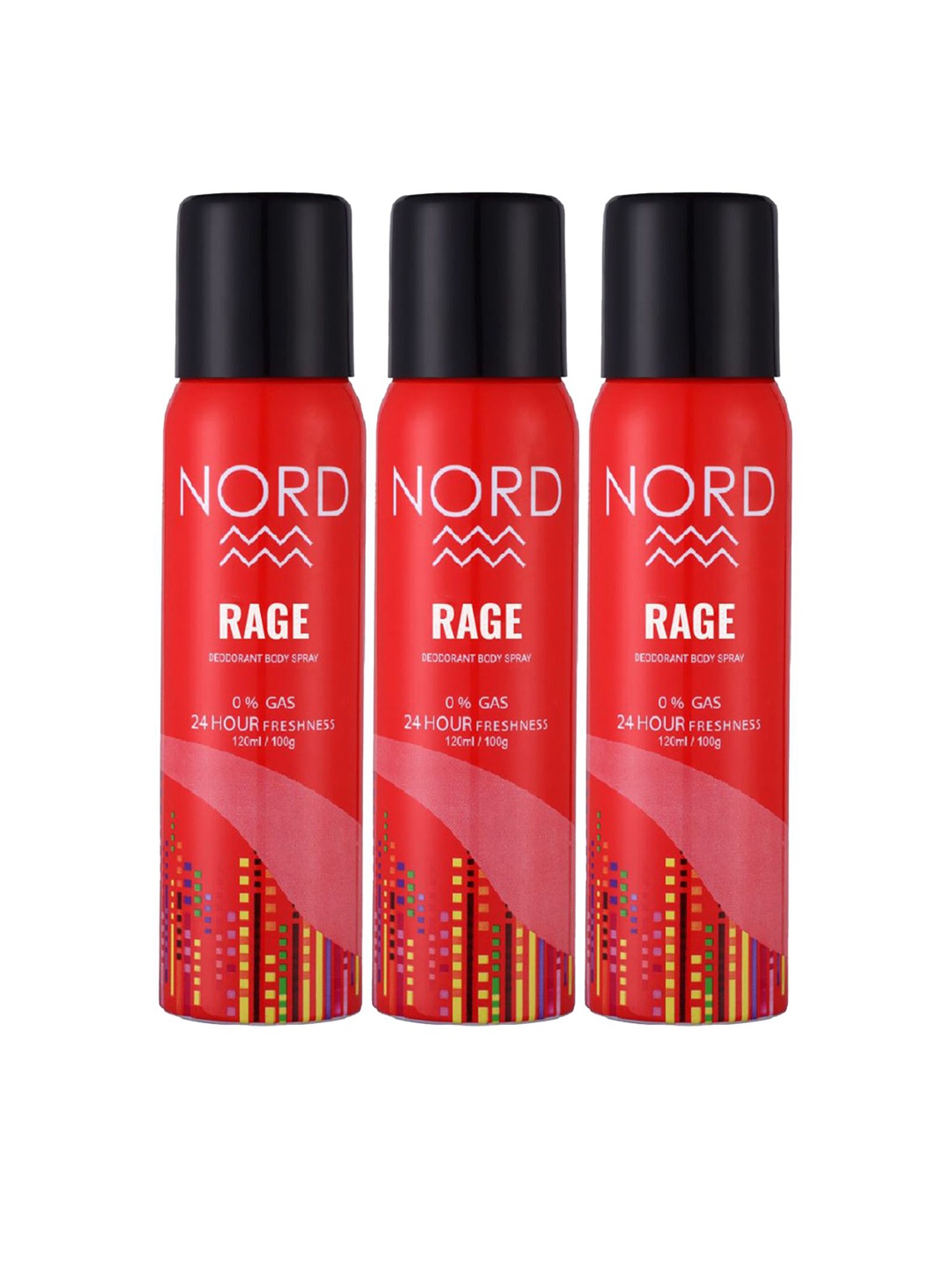 

NORD Men Set Of 3 Rage Long Lasting & No Gas Deodorant Body Spray - 100g Each, Red