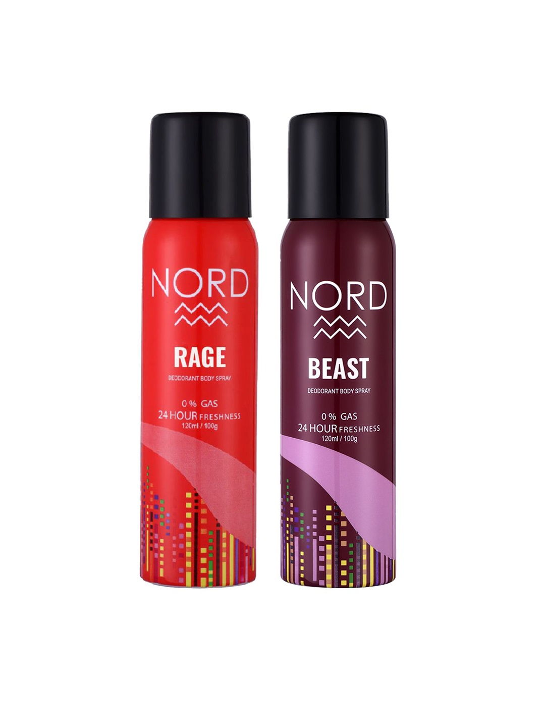 

NORD Men Set Of 2 Deodorant Body Spray - Rage & Beast - 100g Each, Red