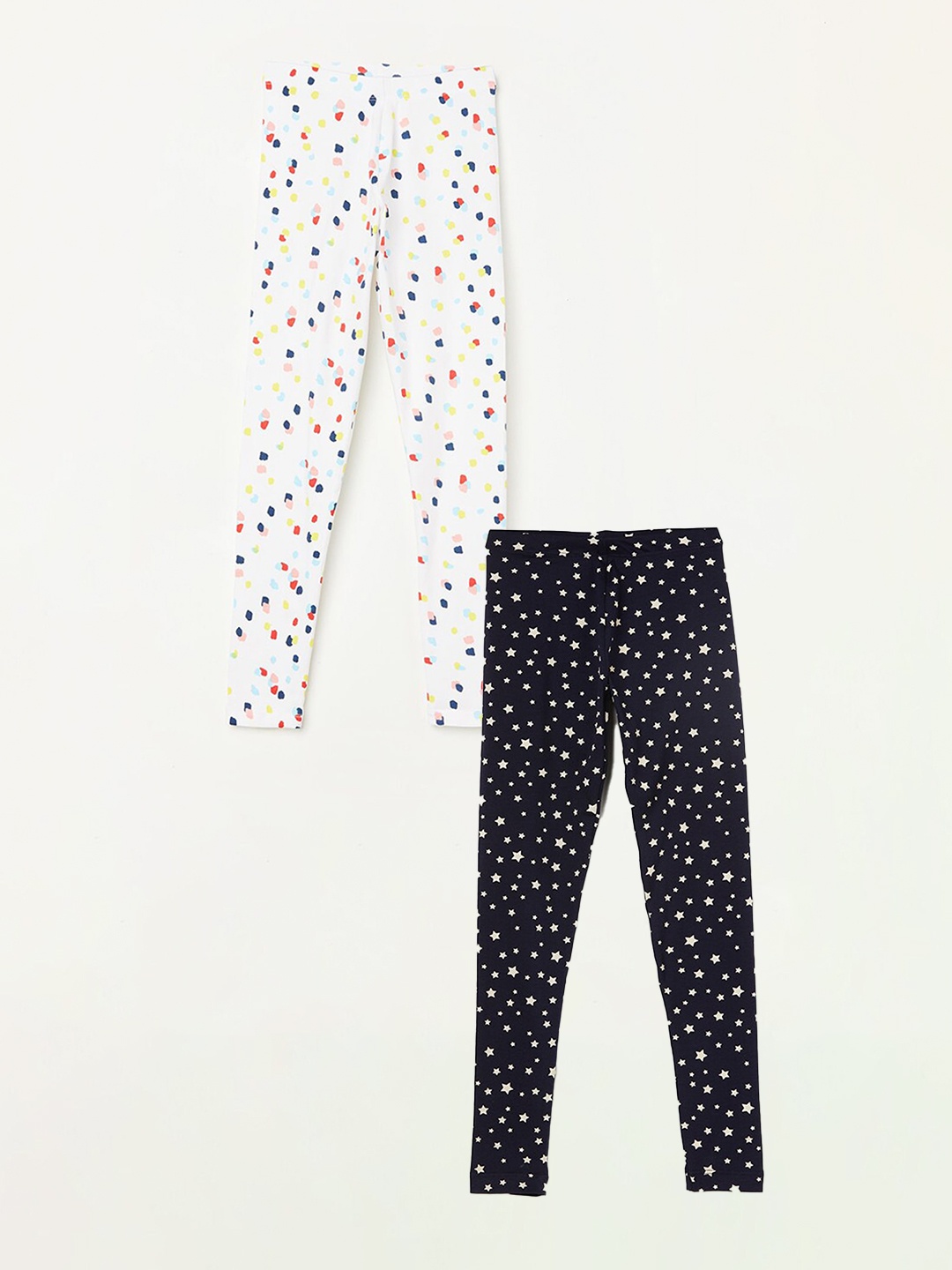 

Fame Forever by Lifestyle Girls Pack Of 2 Printed Pure Cotton Ankle Length Leggings, Navy blue