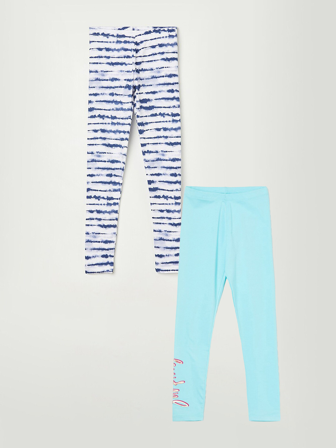 

Fame Forever by Lifestyle Girls Pack Of 2 Printed Ankle Length Leggings, Turquoise blue