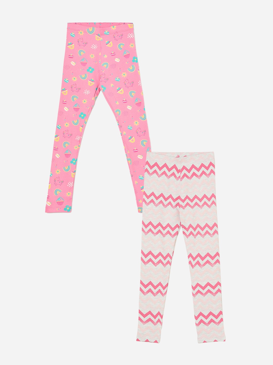 

Fame Forever by Lifestyle Girls Pack Of 2 Printed Ankle Length Leggings, Grey melange