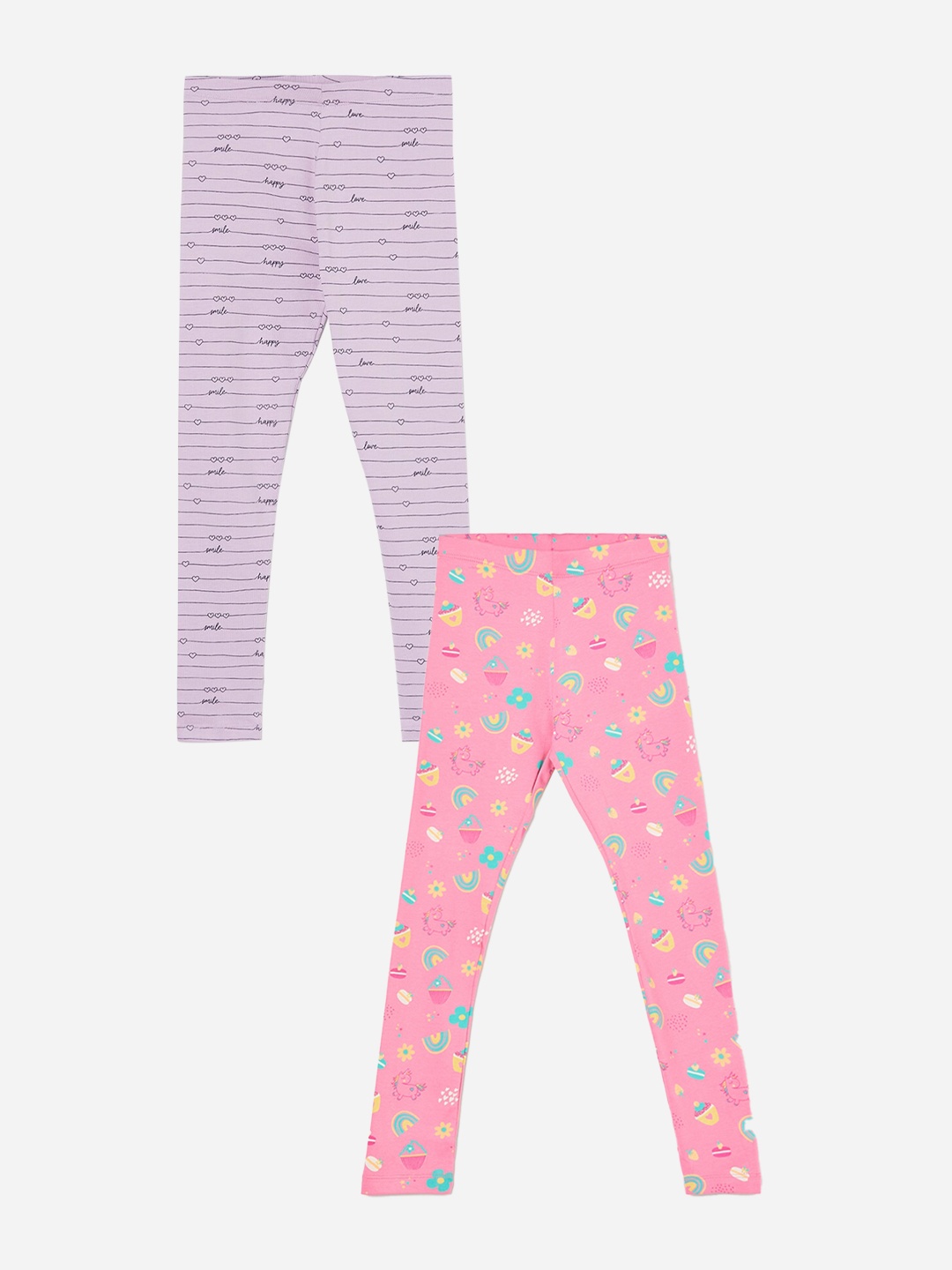 

Fame Forever by Lifestyle Girls Pack Of 2 Printed Ankle Length Leggings, Pink