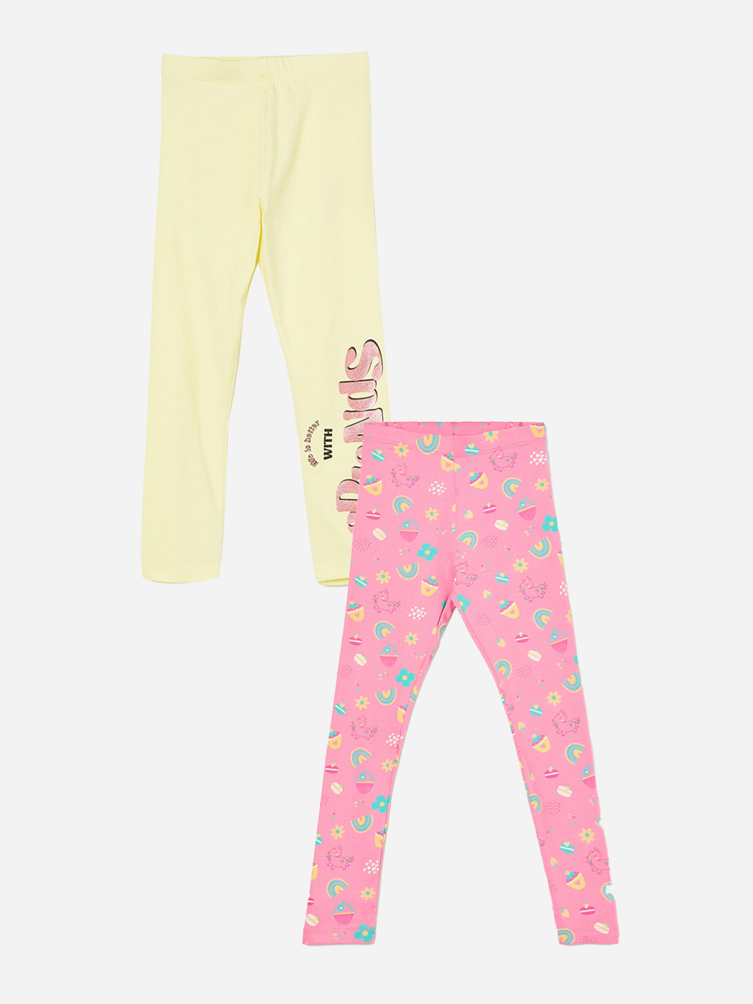 

Fame Forever by Lifestyle Girls Pack Of 2 Printed Ankle Length Leggings, Pink