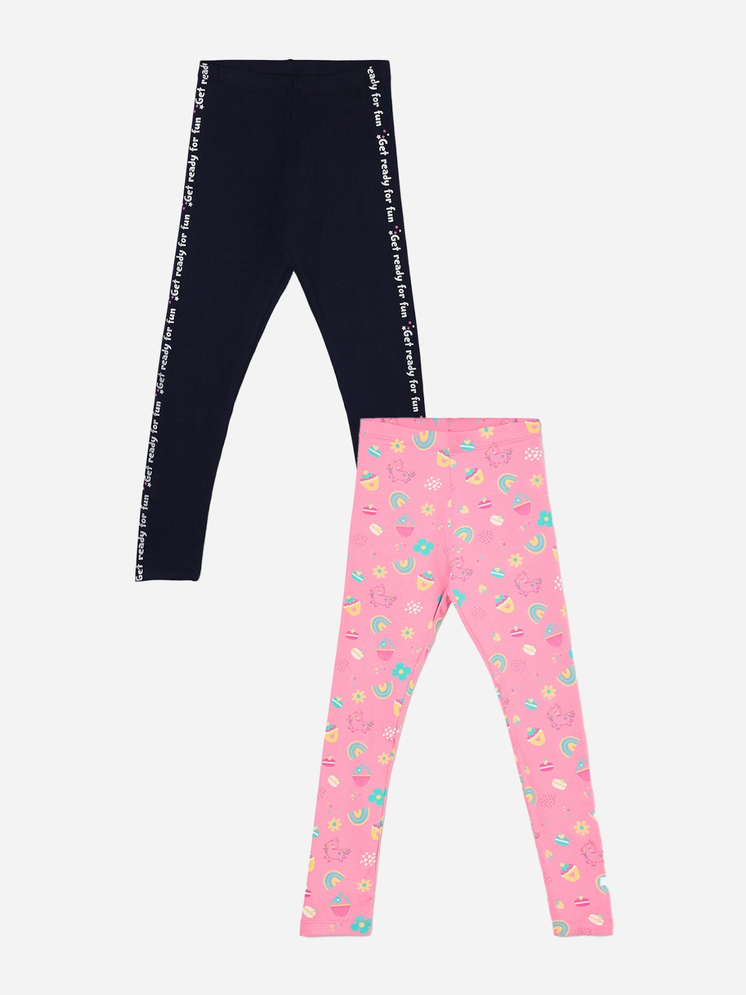 

Fame Forever by Lifestyle Girls Pack Of 2 Printed Ankle Length Leggings, Pink