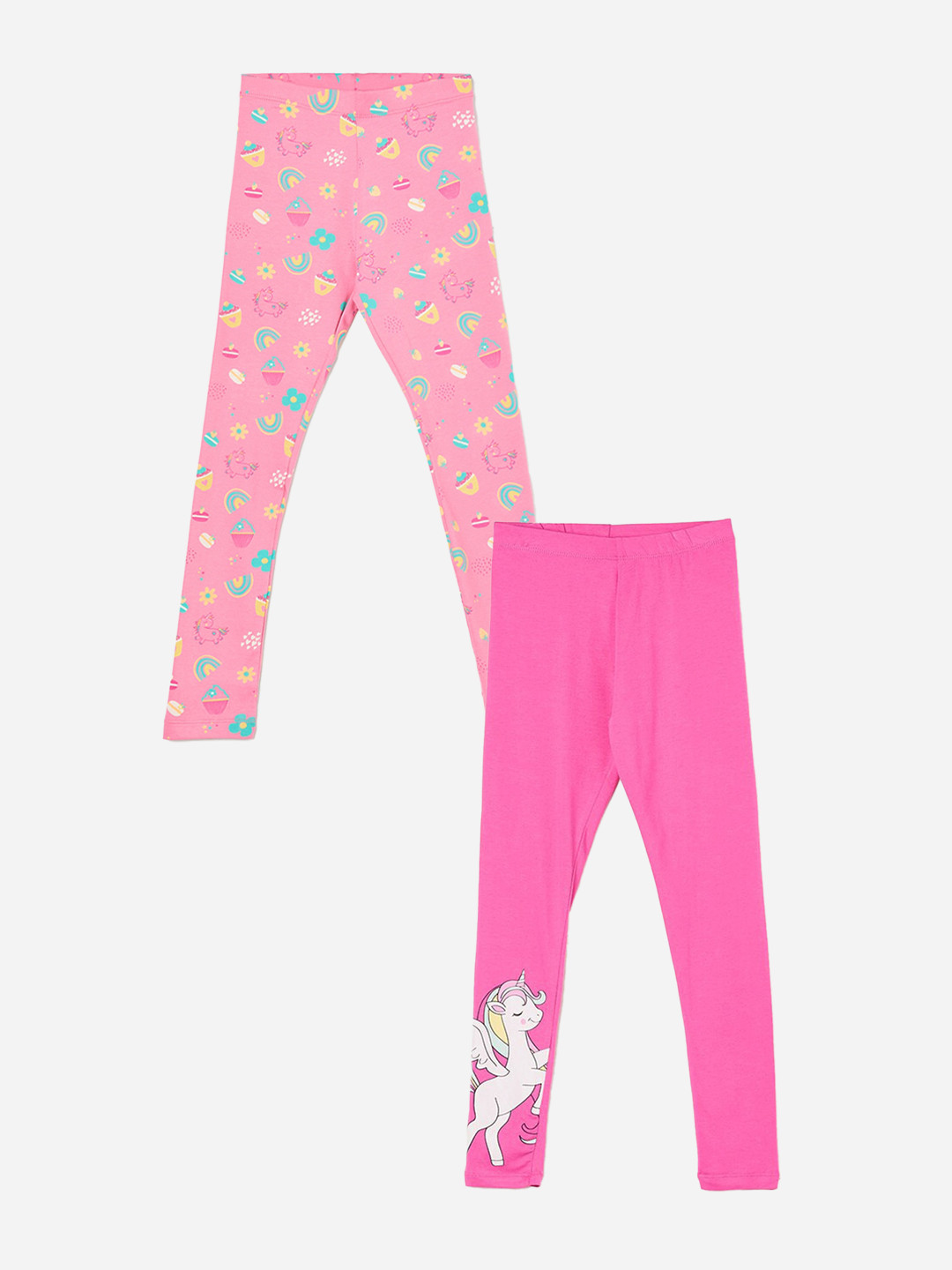 

Fame Forever by Lifestyle Girls Pack Of 2 Printed Ankle Length Leggings, Pink