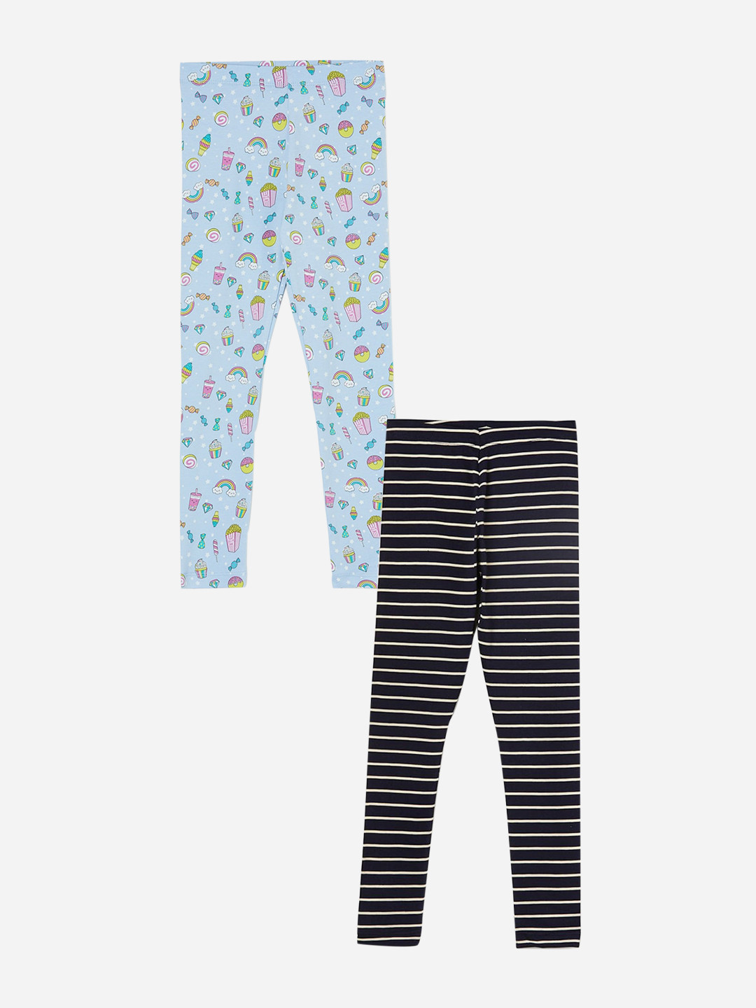 

Fame Forever by Lifestyle Girls Pack Of 2 Printed Cotton Ankle Length Leggings, Navy blue