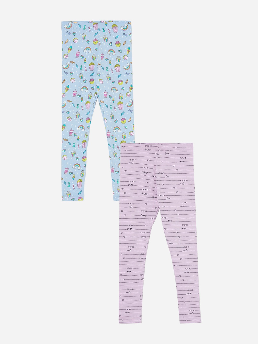

Fame Forever by Lifestyle Girls Pack Of 2 Printed Ankle Length Leggings, Lavender