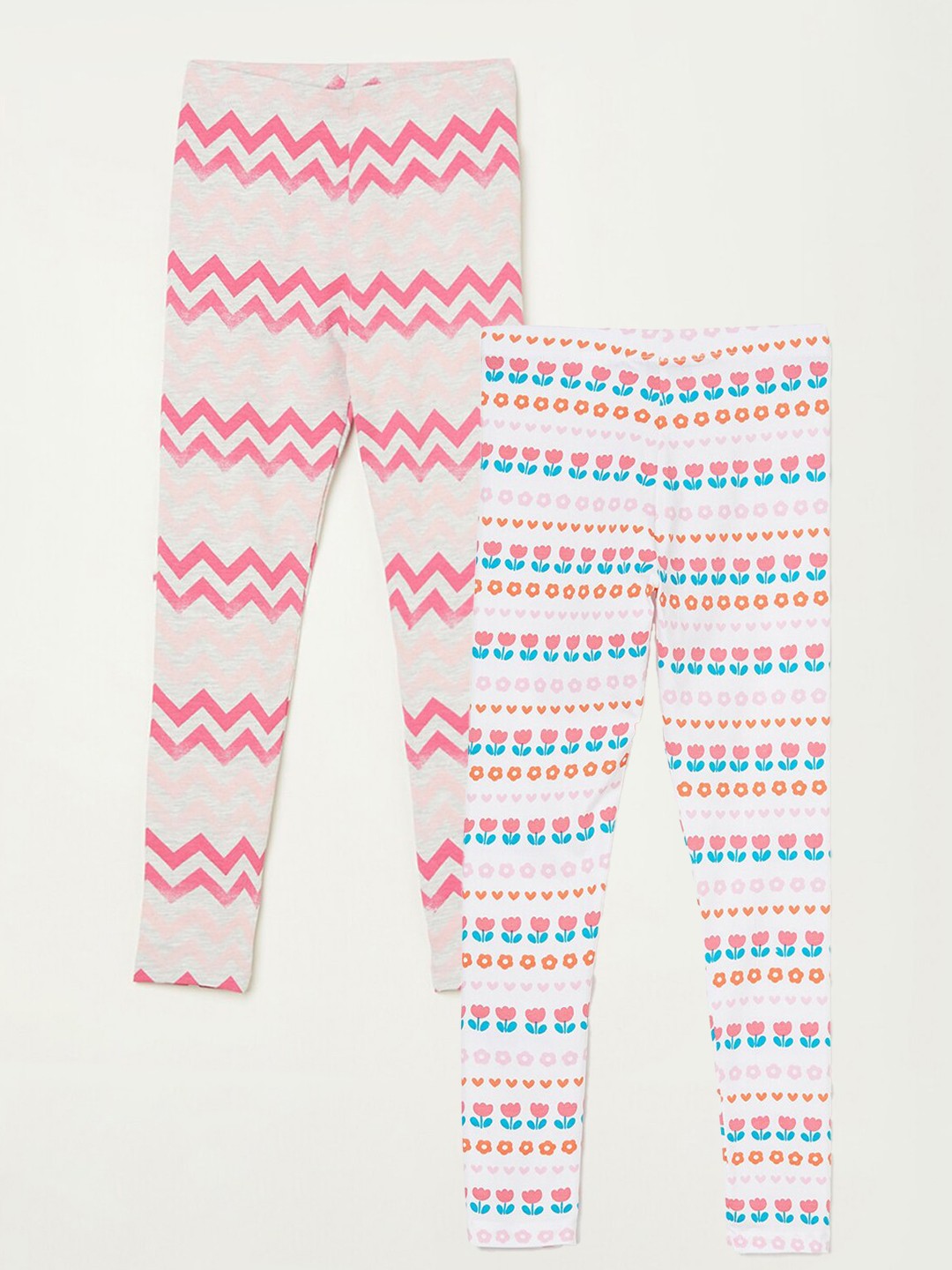 

Fame Forever by Lifestyle Girls Pack Of 2 Printed Ankle Length Leggings, Grey melange