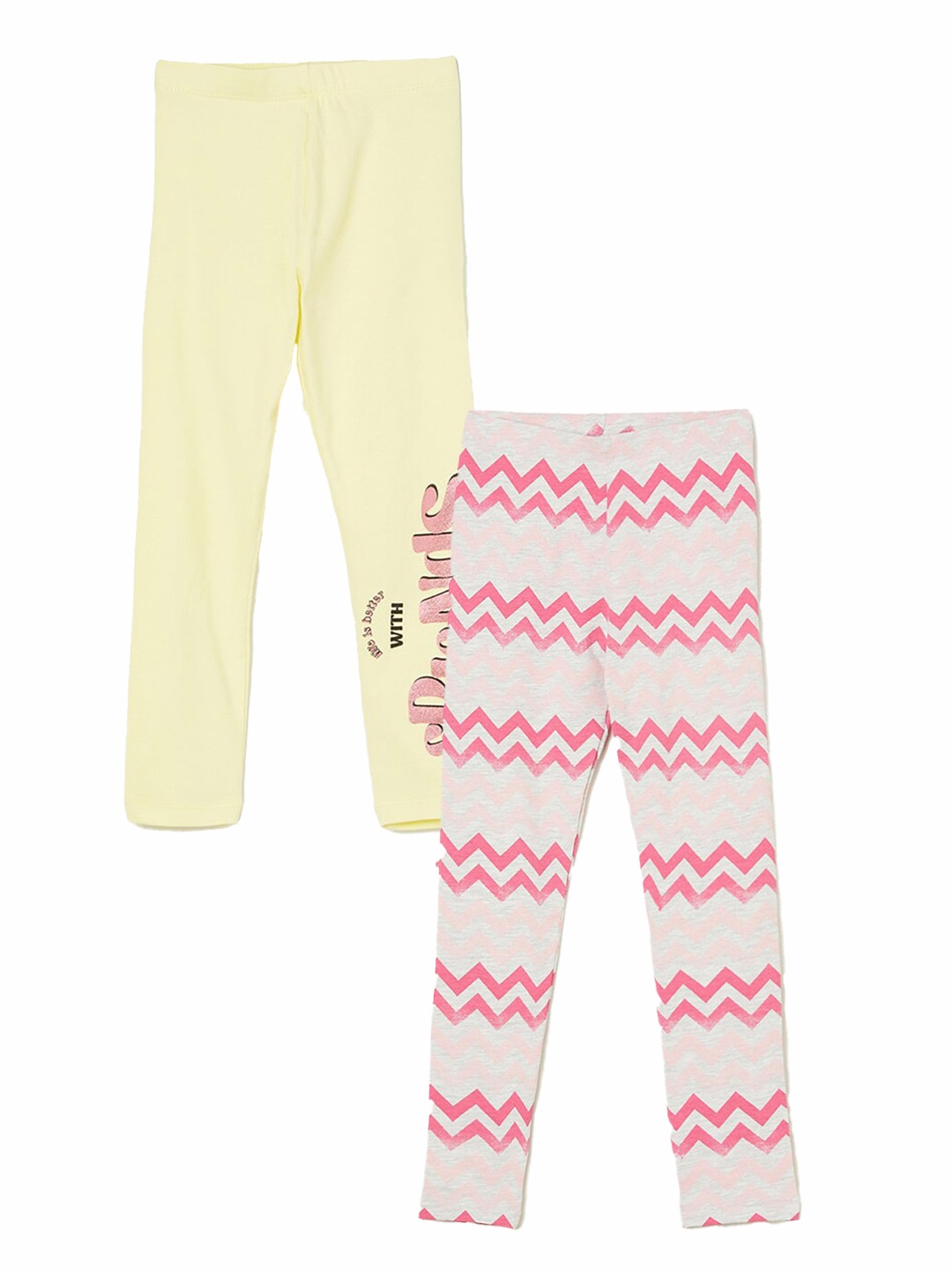 

Fame Forever by Lifestyle Girls Pack Of 2 Printed Ankle Length Leggings, Grey melange