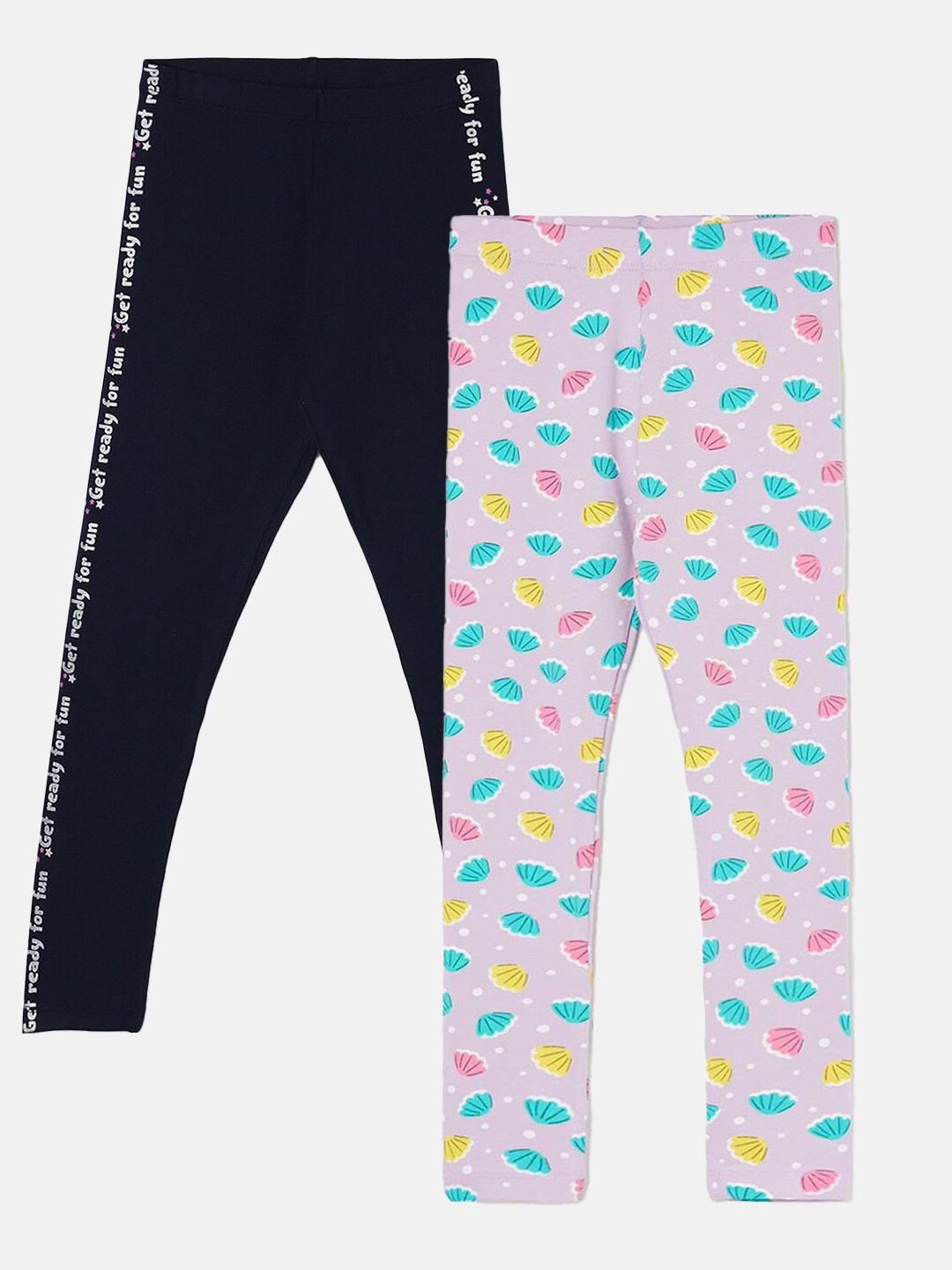 

Fame Forever by Lifestyle Girls Pack Of 2 Printed Ankle Length Leggings, Purple