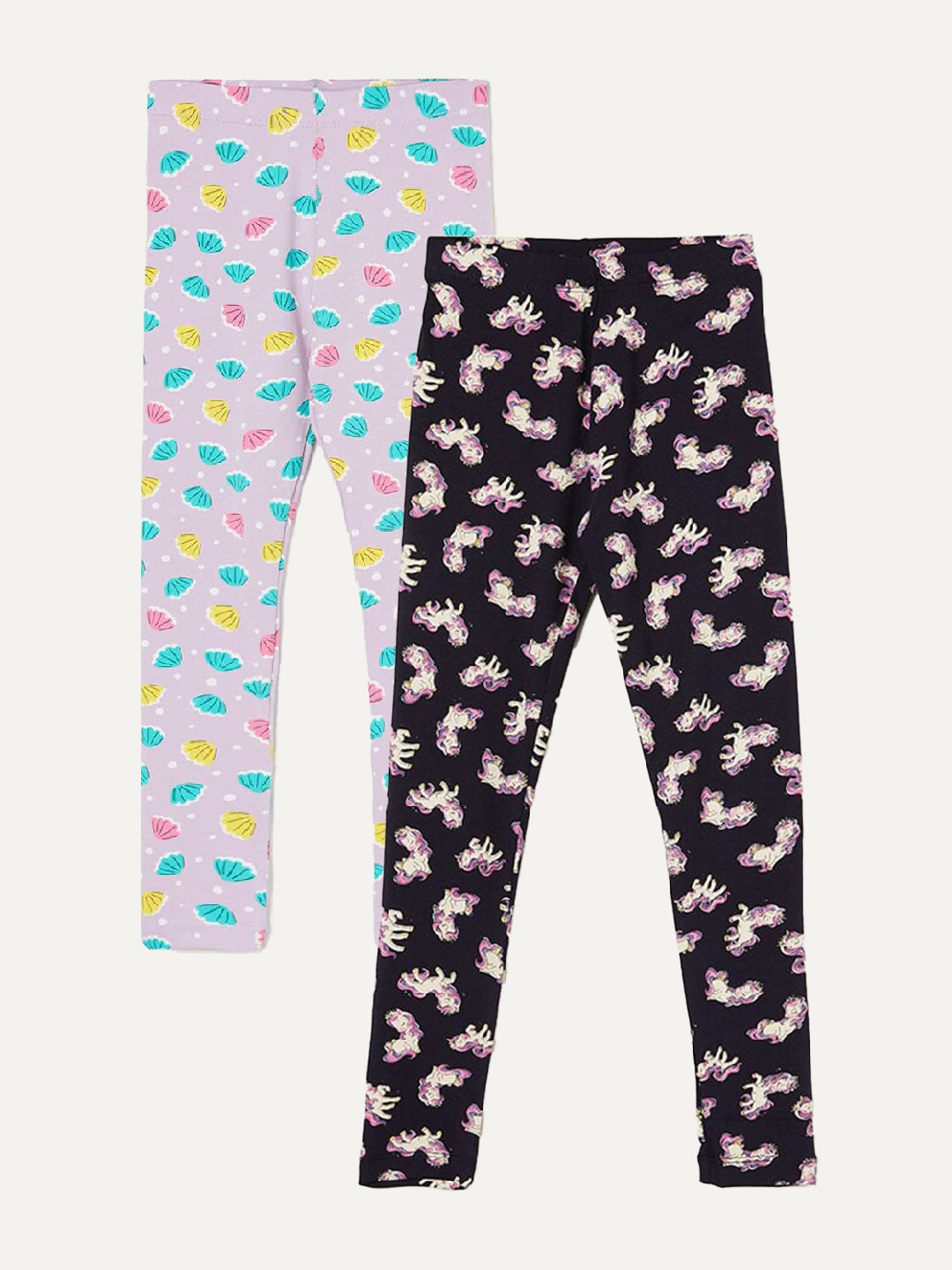 

Fame Forever by Lifestyle Girls Pack Of 2 Printed Ankle Length Leggings, Navy blue