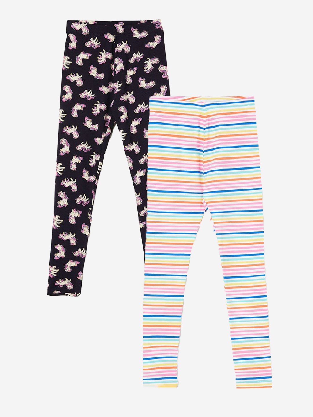 

Fame Forever by Lifestyle Girls Pack Of 2 Printed Ankle Length Leggings, Navy blue