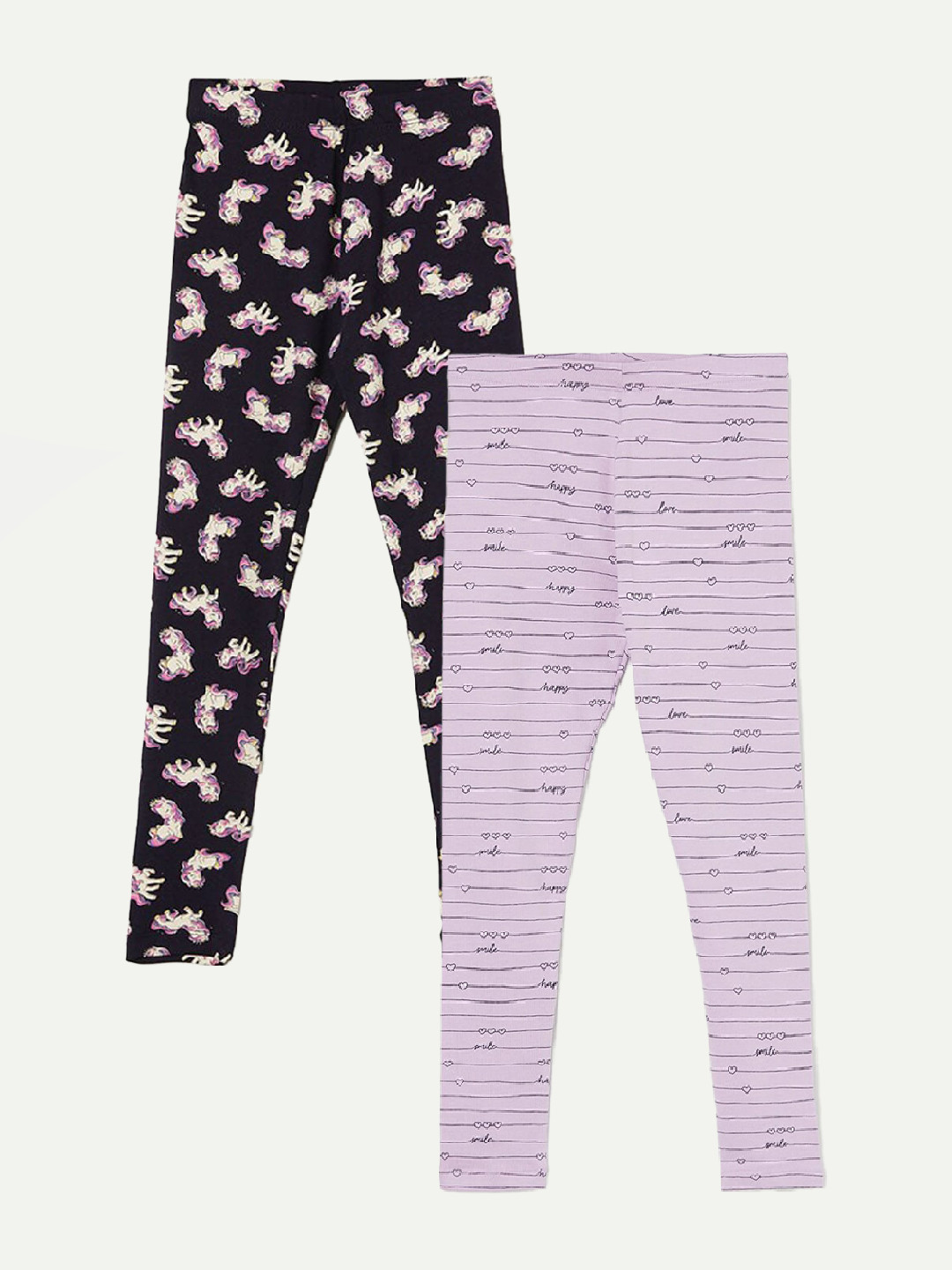 

Fame Forever by Lifestyle Girls Pack Of 2 Printed Ankle Length Leggings, Purple