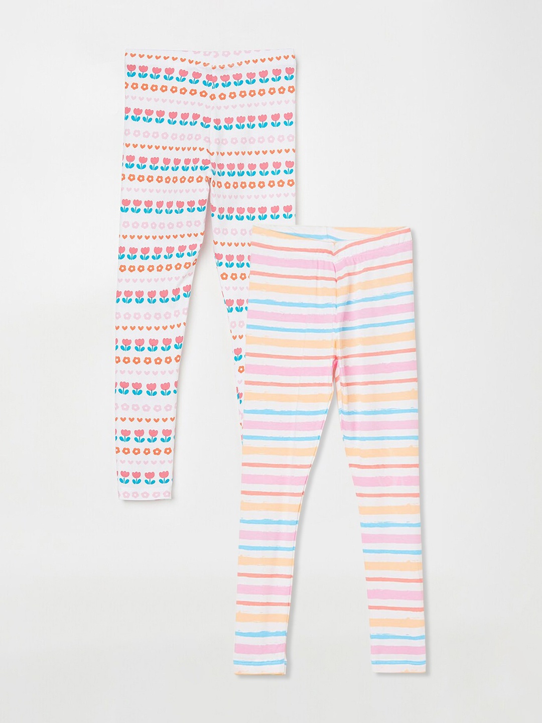 

Fame Forever by Lifestyle Girls Pack Of 2 Printed Ankle Length Leggings, White