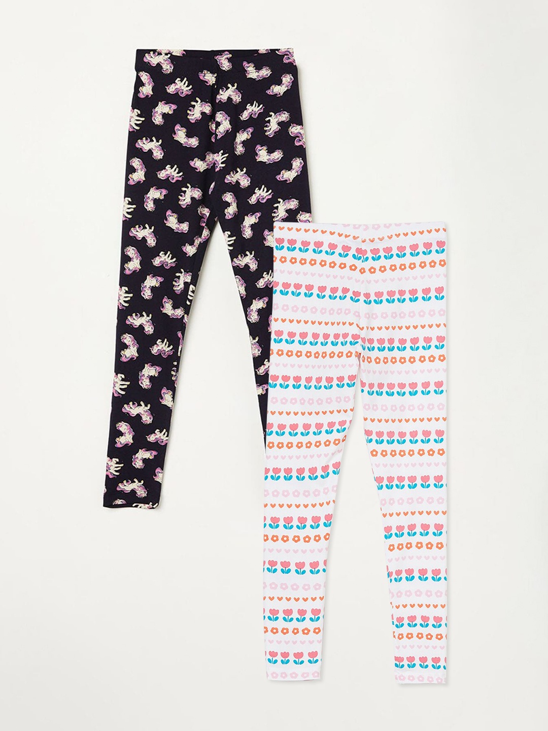 

Fame Forever by Lifestyle Girls Pack Of 2 Printed Ankle Length Leggings, White