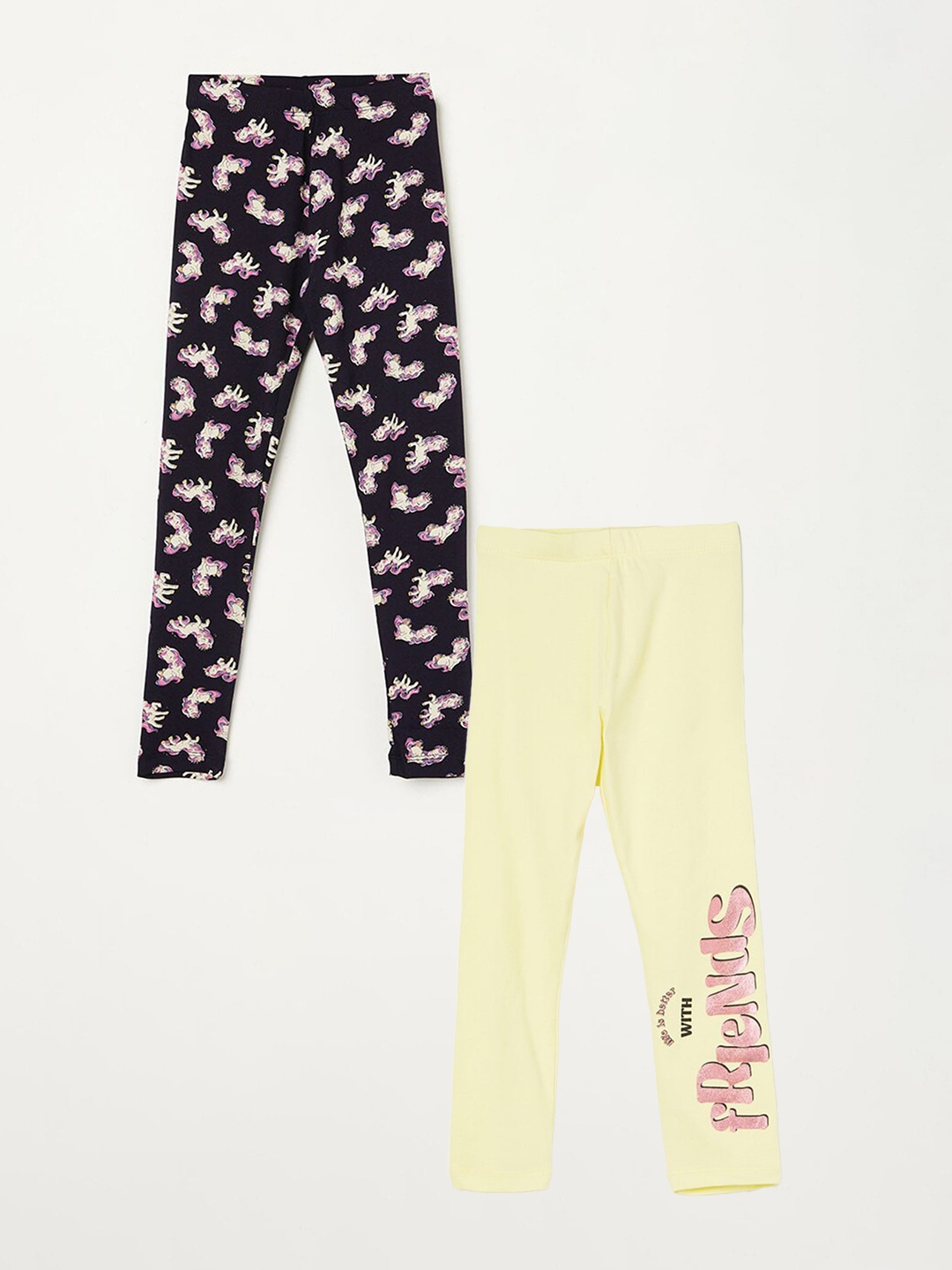 

Fame Forever by Lifestyle Girls Pack Of 2 Printed Ankle Length Leggings, Yellow