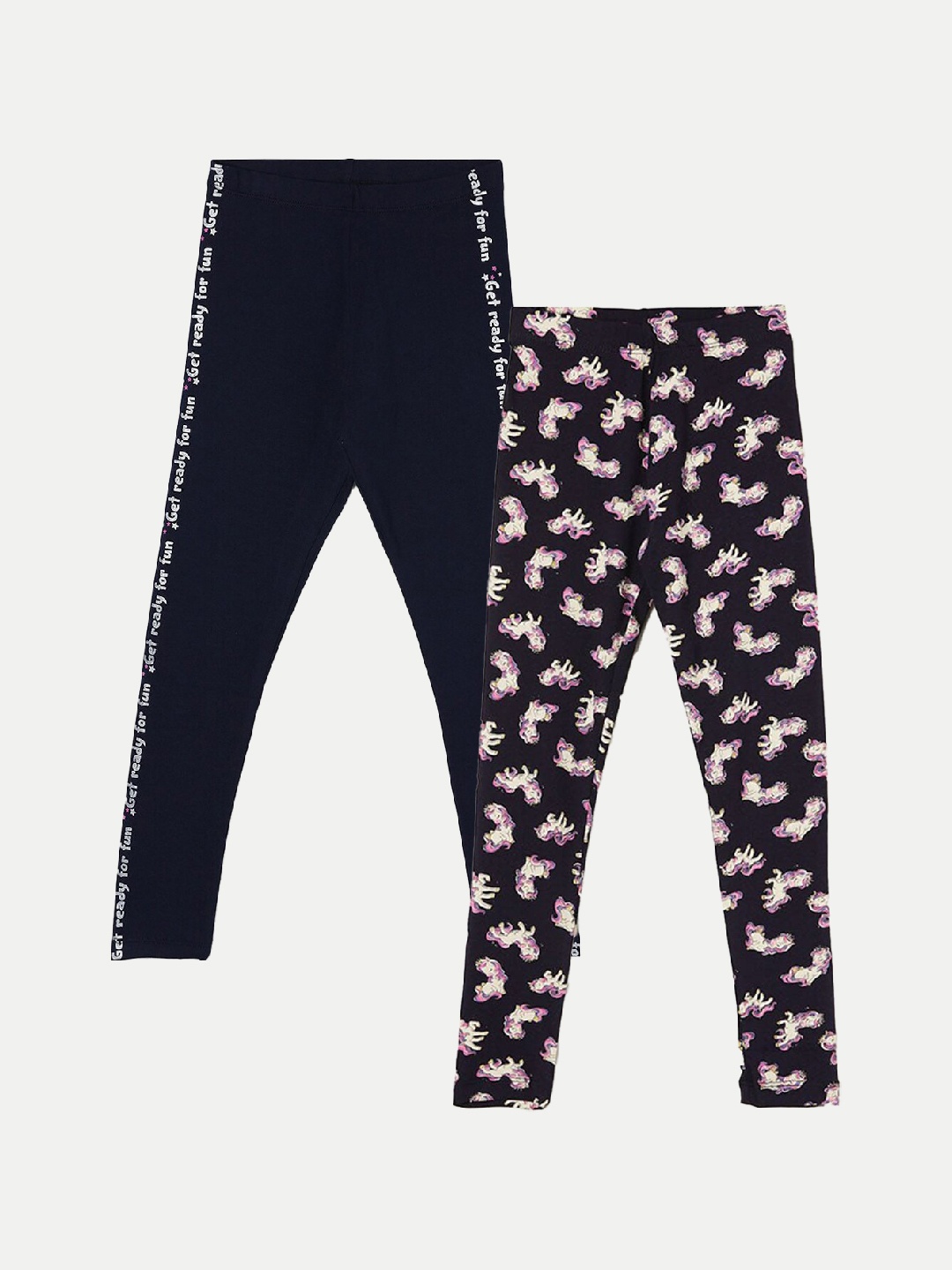 

Fame Forever by Lifestyle Girls Pack Of 2 Printed Ankle Length Leggings, Navy blue
