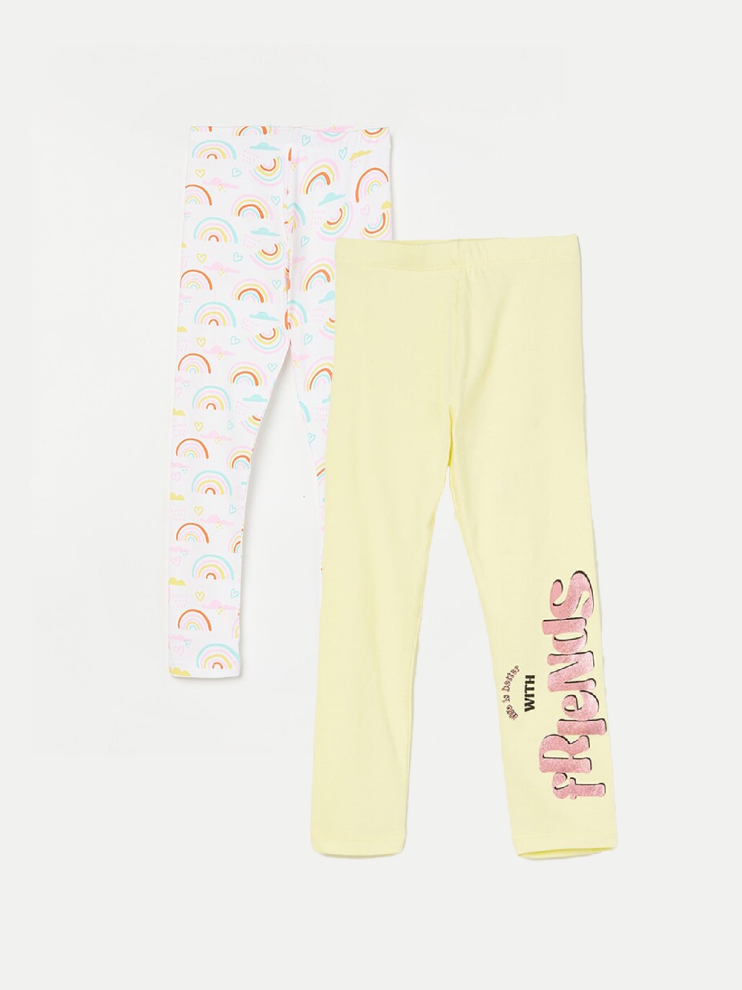 

Fame Forever by Lifestyle Girls Pack Of 2 Printed Ankle Length Leggings, Yellow