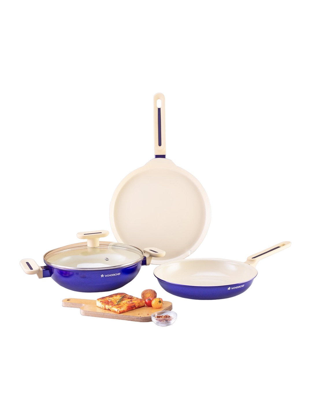 

Wonderchef Bellagio 4-Pcs Electric Blue Ceramic Non-Stick Cookware Set