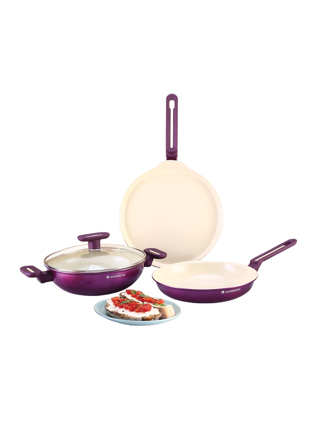 

Wonderchef Bellagio 4-Pcs Purple Ceramic Non-Stick Cookware Set