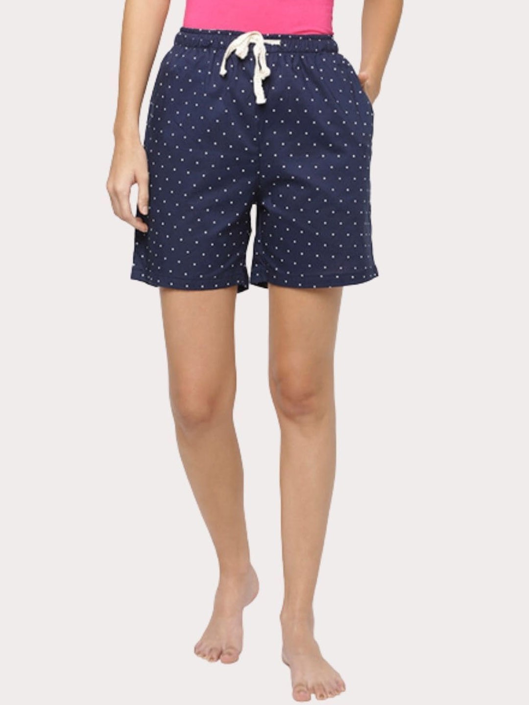 

Bareblow Women Polka Dots Printed Outdoor Shorts, Navy blue