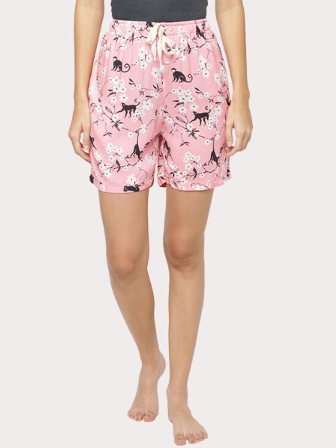 

Bareblow Women Conversational Printed Mid-Rise Cotton Shorts, Pink