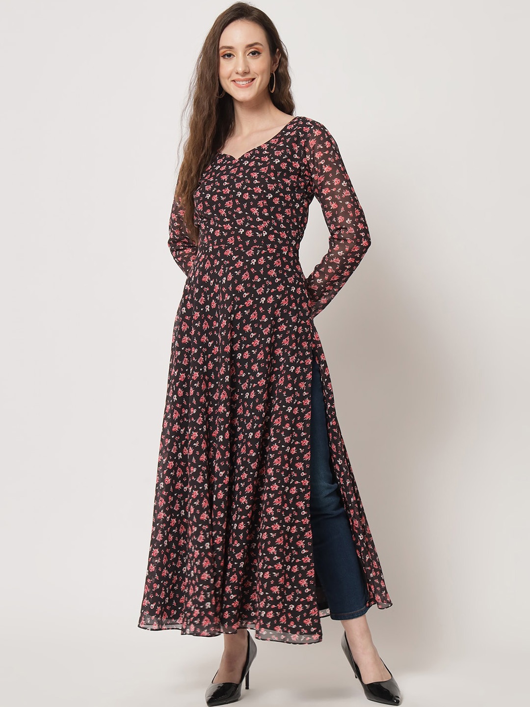 

BLACK SCISSOR Floral Printed Georgette Anarkali Kurta