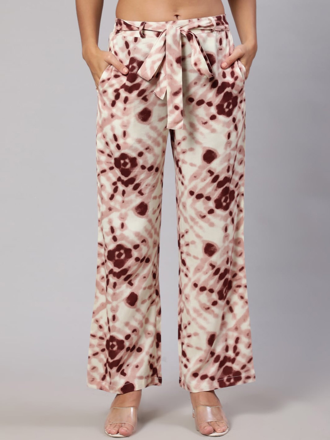 

DAEVISH Women Tie-dye Printed Smart Loose Fit Parallel Trousers, Brown