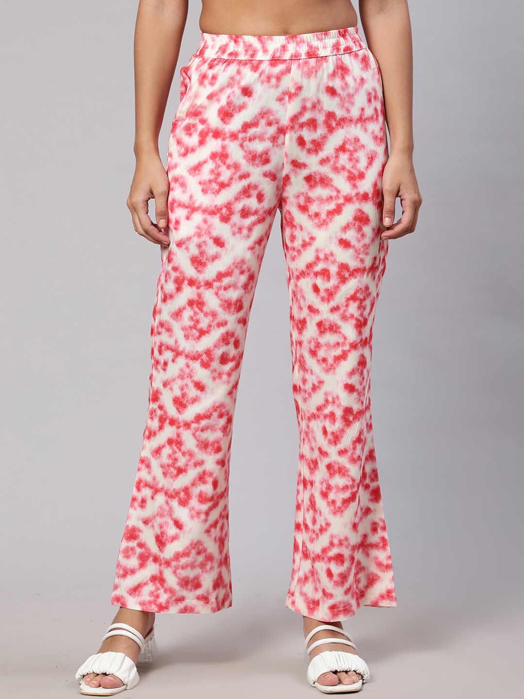 

DAEVISH Women Tie-dye Printed Smart Loose Fit Parallel Trousers, Red