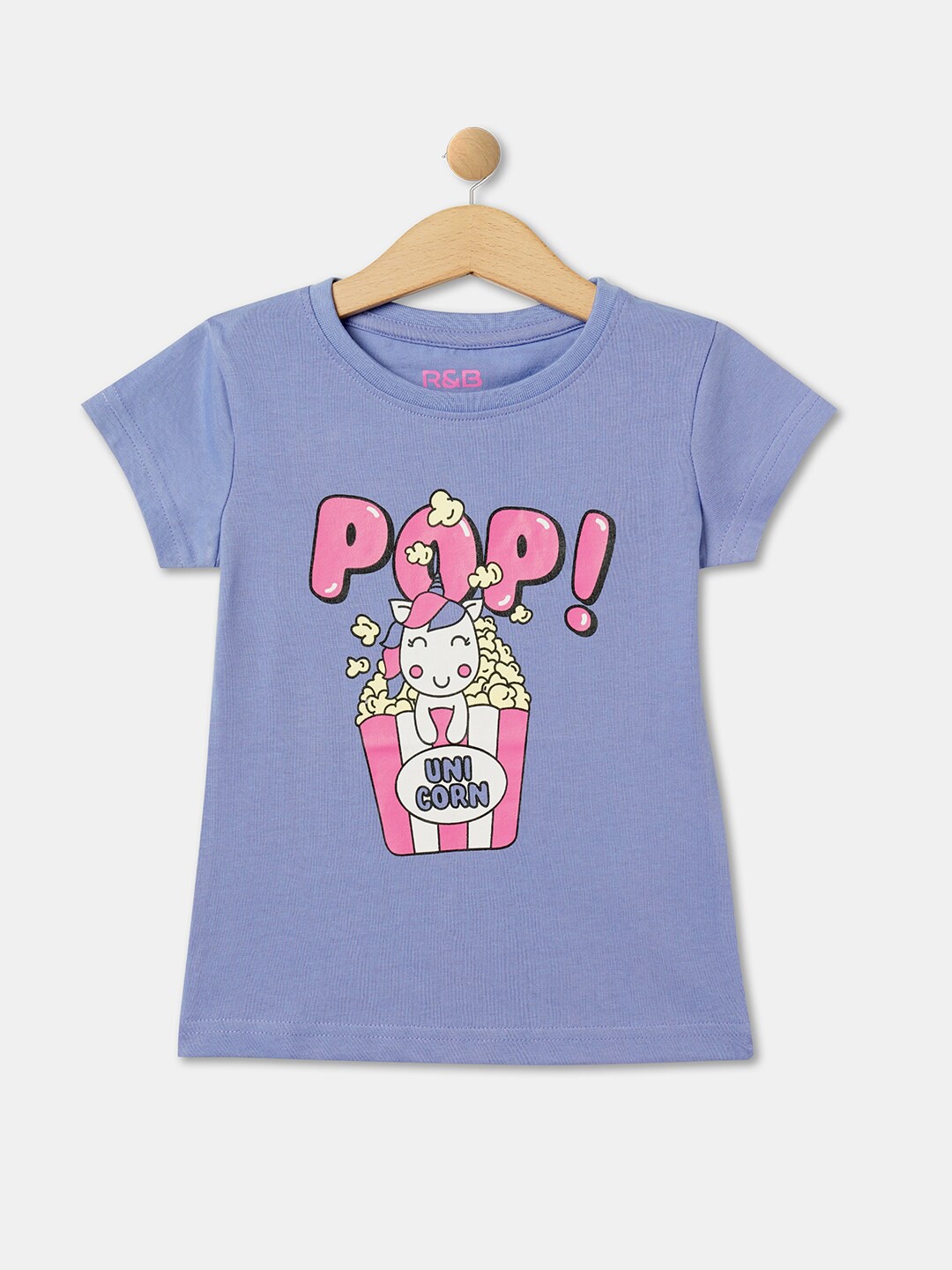 

R&B Girls Graphic Printed Round Neck Short Sleeve Cotton T-Shirt, Purple