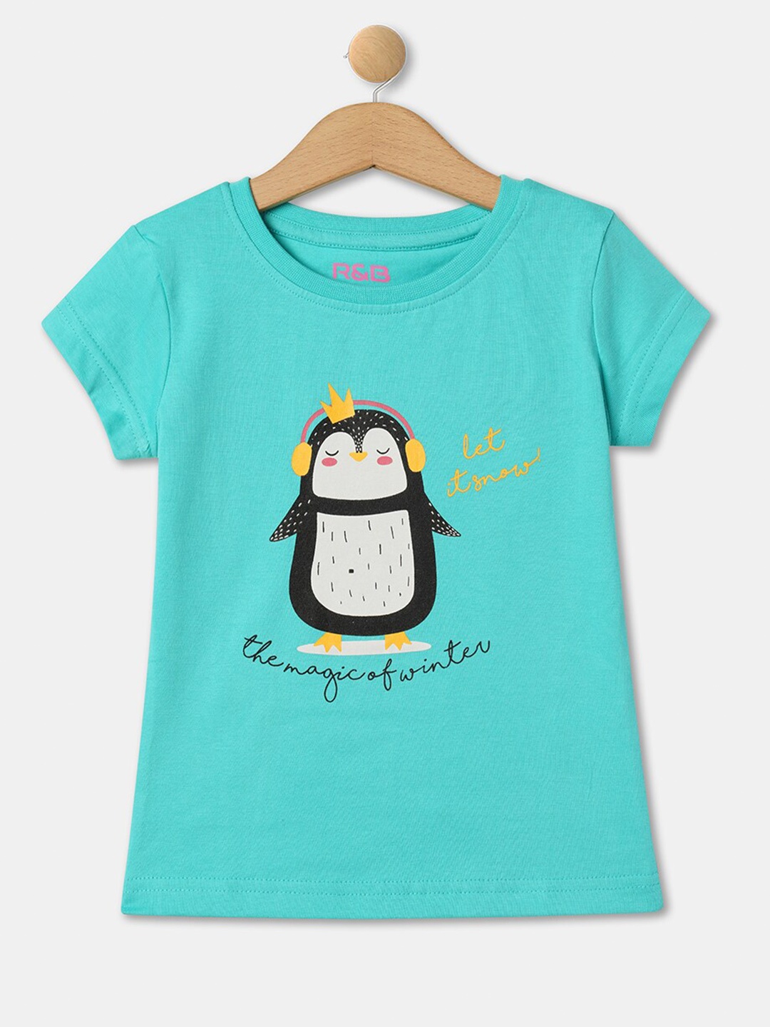

R&B Girls Graphic Printed Cotton T-shirt, Green