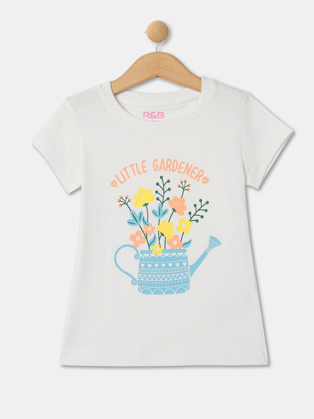 

R&B Girls Floral Printed Cotton T-shirt, White