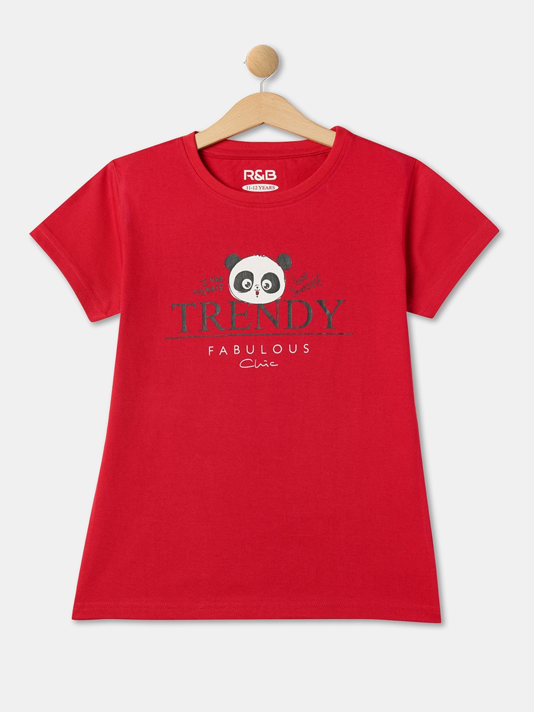 

R&B Girls Typography Printed Cotton T-shirt, Red
