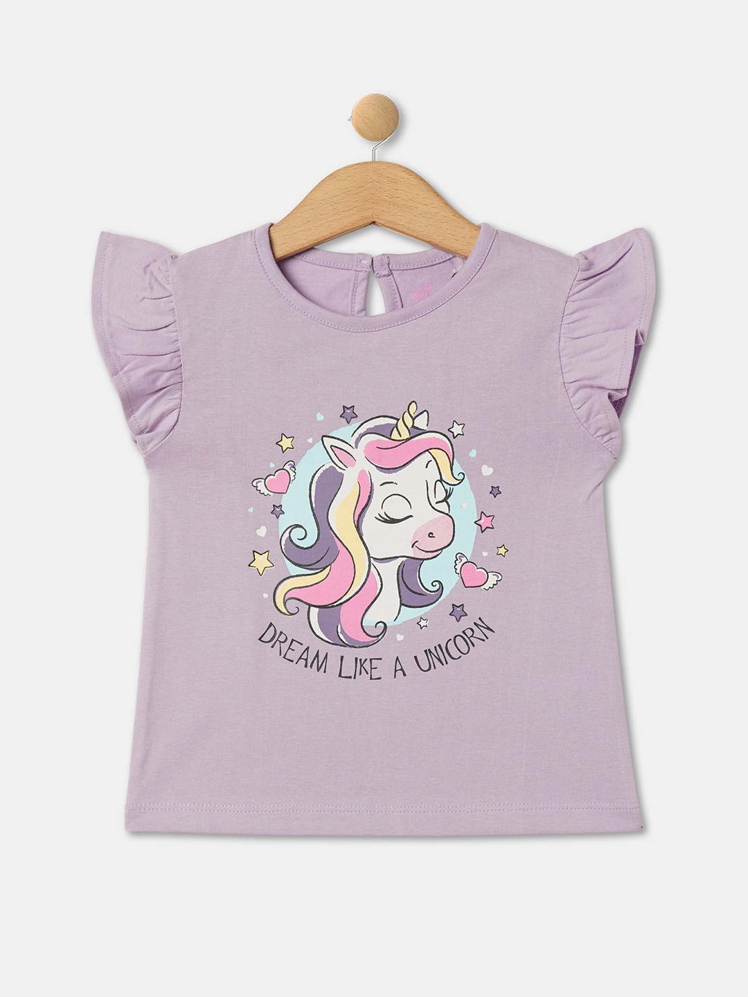 

R&B Girls Graphic Printed Flutter Sleeves Cotton Top, Purple