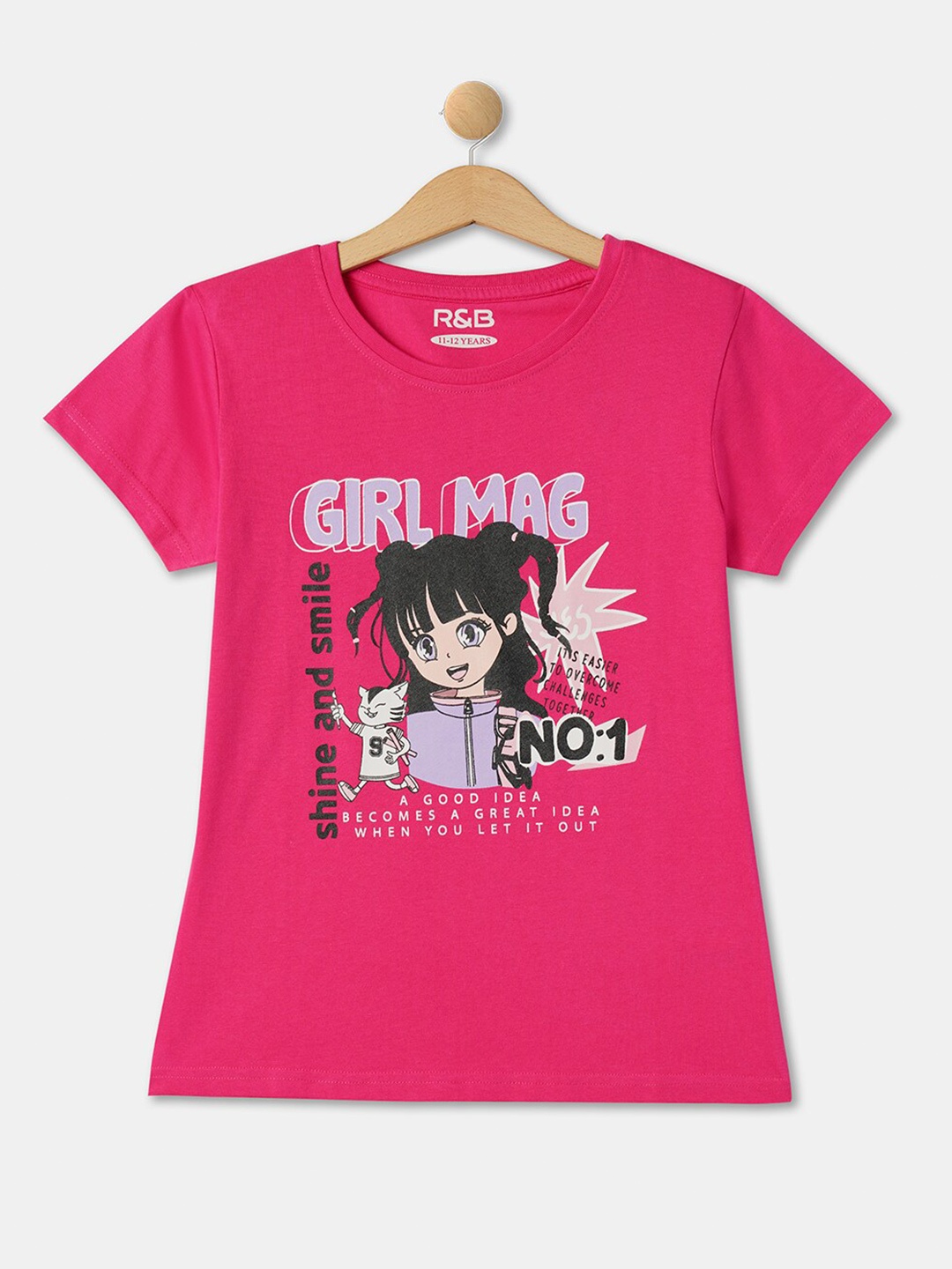 

R&B Girls Graphic Printed Cotton T-shirt, Fuchsia