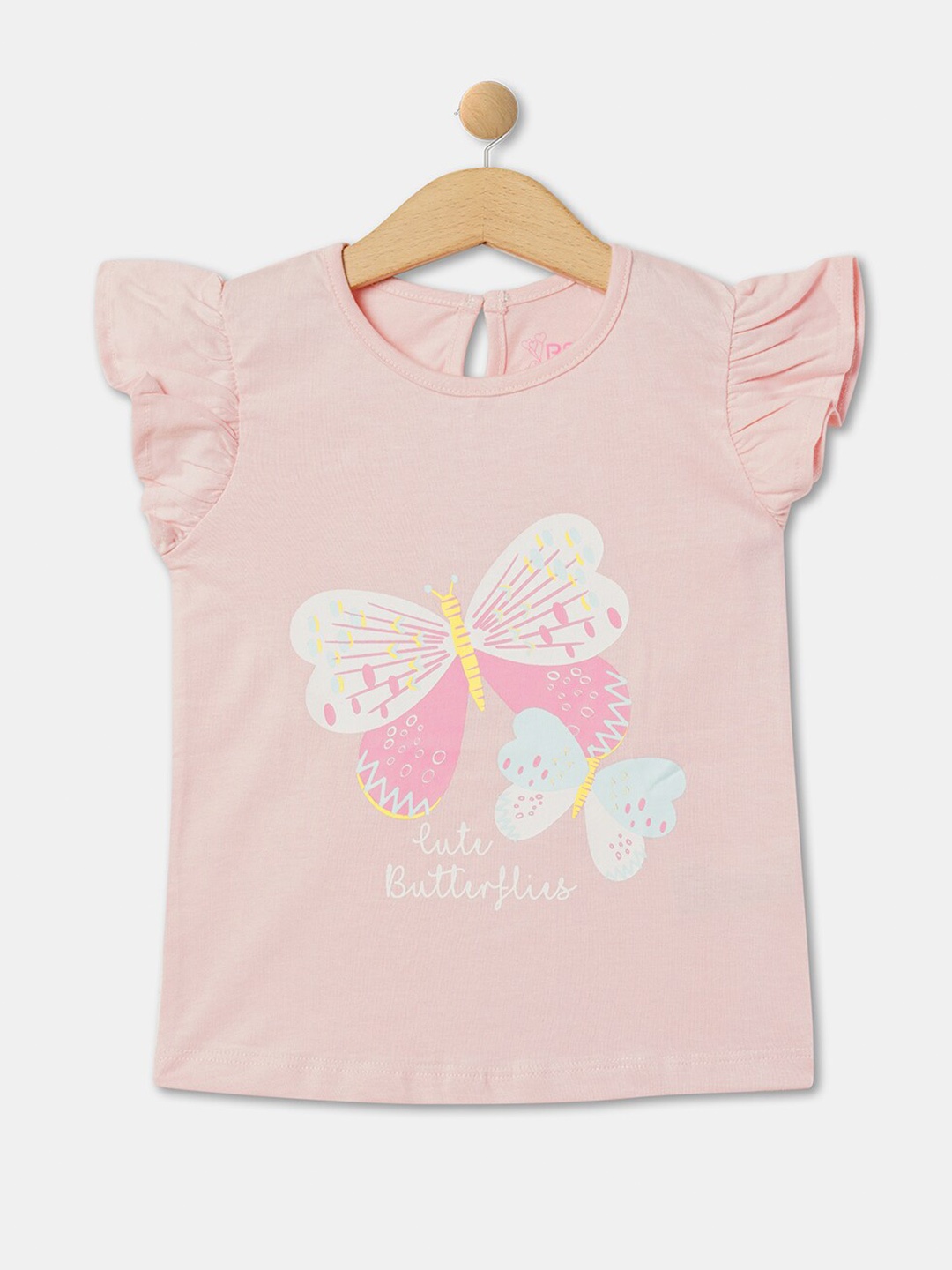 

R&B Girls Regular Fit Graphic Print Round Neck Cap Sleeve Cotton T-shirt, Pink
