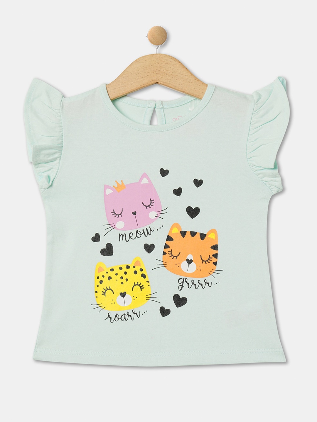 

R&B Infants Girls Graphic Printed Cap Sleeves Cotton T-shirt, Green