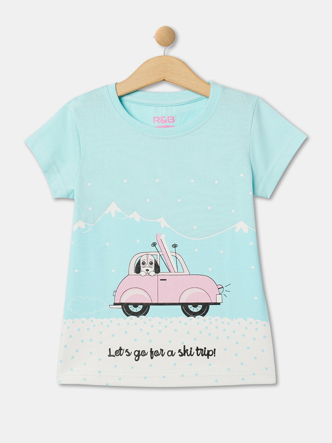

R&B Girls Graphic Printed Cotton T-shirt, Blue