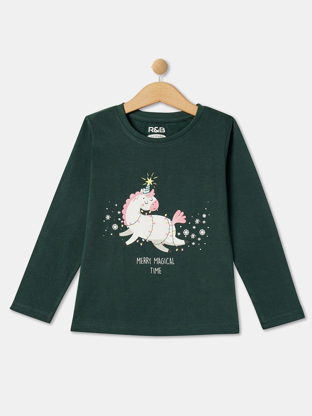 

R&B Girls Round Neck Cotton T-shirt, Green